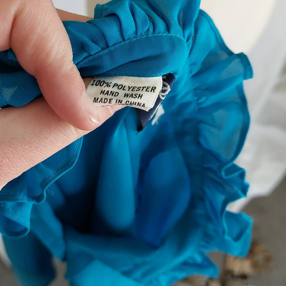 Vintage 80s 90s Ruffle Mock Neck Semi-Sheer Button-Up Blouse - Picture 9 of 10